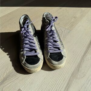 P448 high top glitter suede distressed sneaker